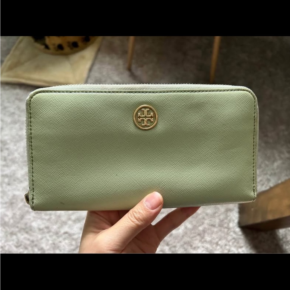 Tory Burch Mint Green Zip Wallet